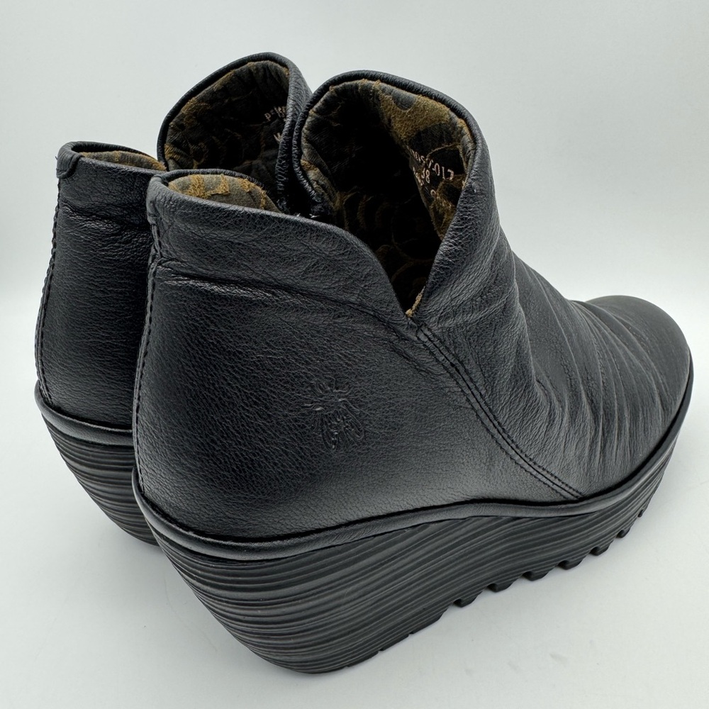 Fly London Yip Leather Wedge Zip Booties – Black – Women’s Size EU 38 / US 7.5–8 - Picture 4 of 9